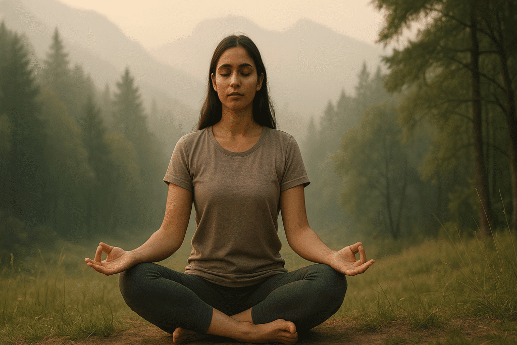 Traditional yoga in nature, representing the spiritual and meditative roots of yoga, as opposed to the modern commercialized approach