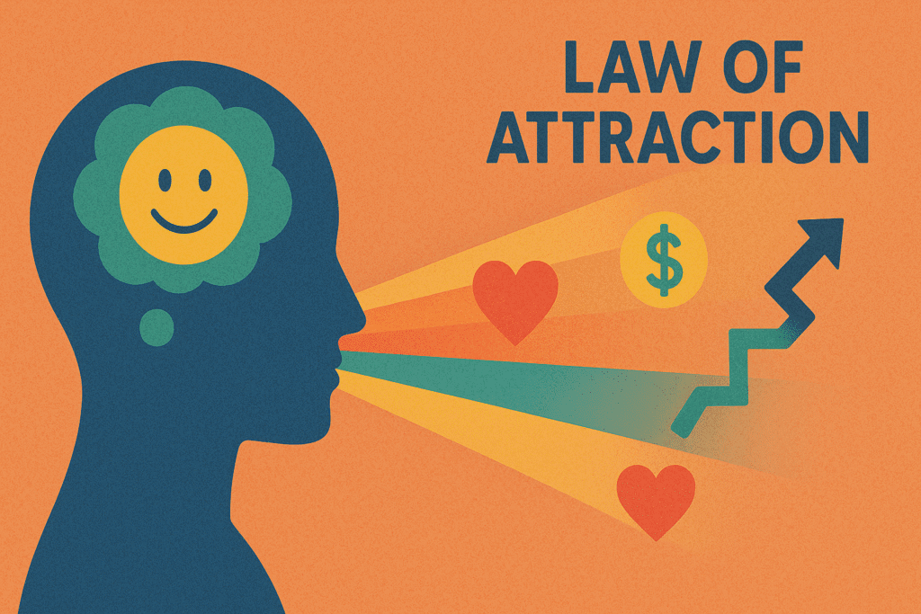The Law of Attraction in action, attracting opportunities through positive thoughts and focus.