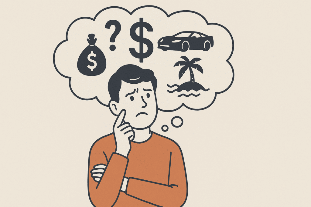 Person with cloud of misleading passive income myths