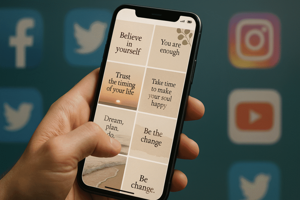 A person browsing through aesthetic quotes on social media, illustrating the superficial nature of wisdom on digital platform