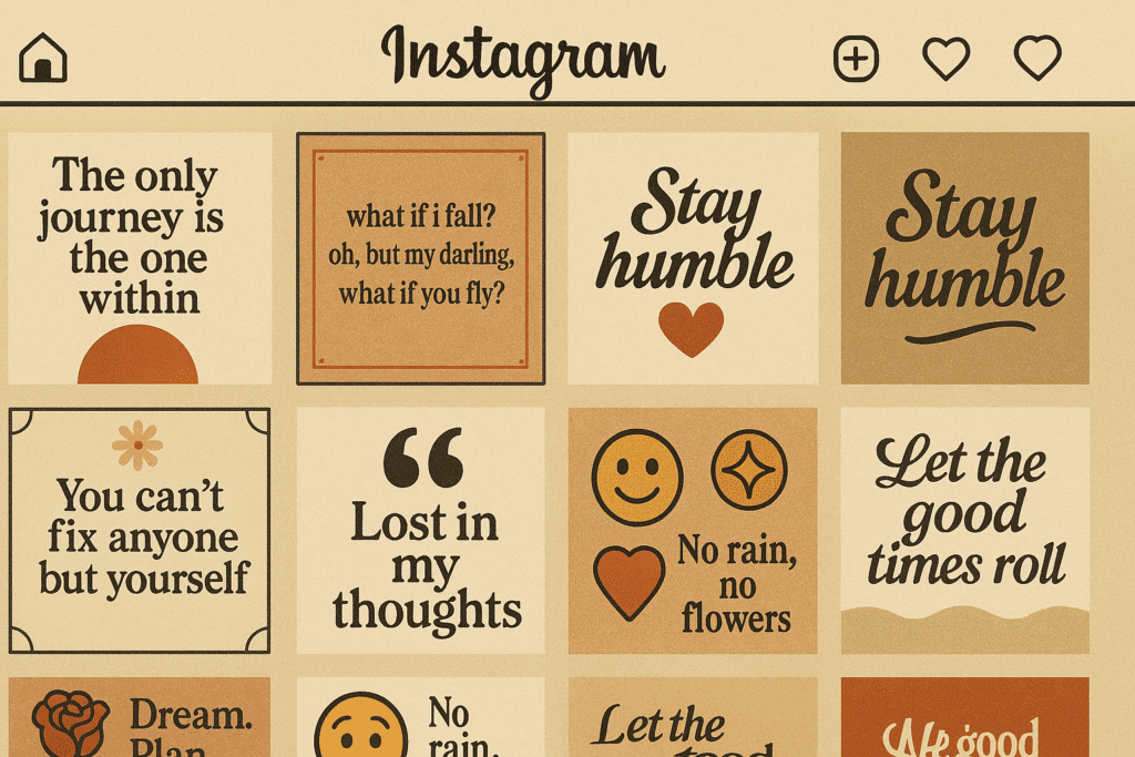 An Instagram feed featuring fake deep quotes and aesthetically pleasing captions, representing the shallow nature of digital wisdom.