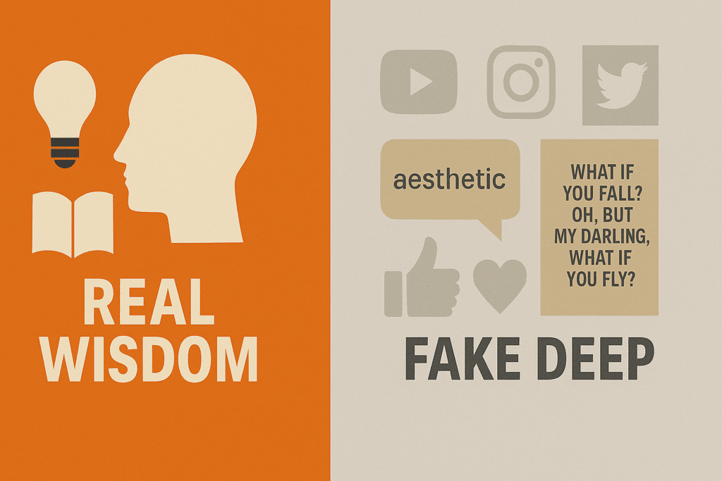 A visual representation contrasting real wisdom and fake deep quotes, highlighting social media's influence on quote culture.