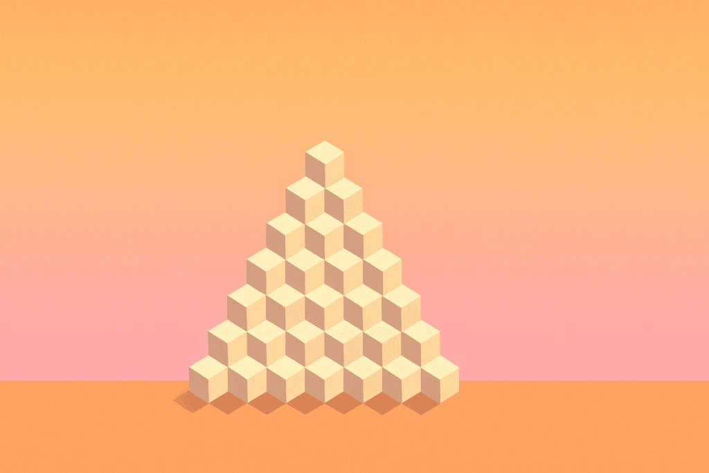 Abstract mountain of stacked cubes representing habit growth, with text: Why 94% of resolutions fail - the neuroscience hack to build lasting habits