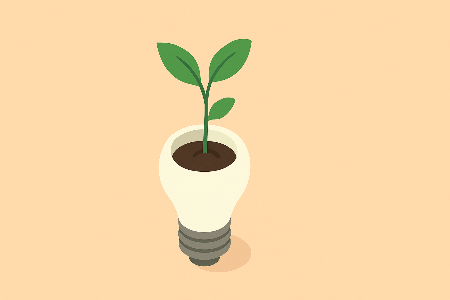 Minimalist illustration of small plant growing from lightbulb, symbolizing tiny habit formation
