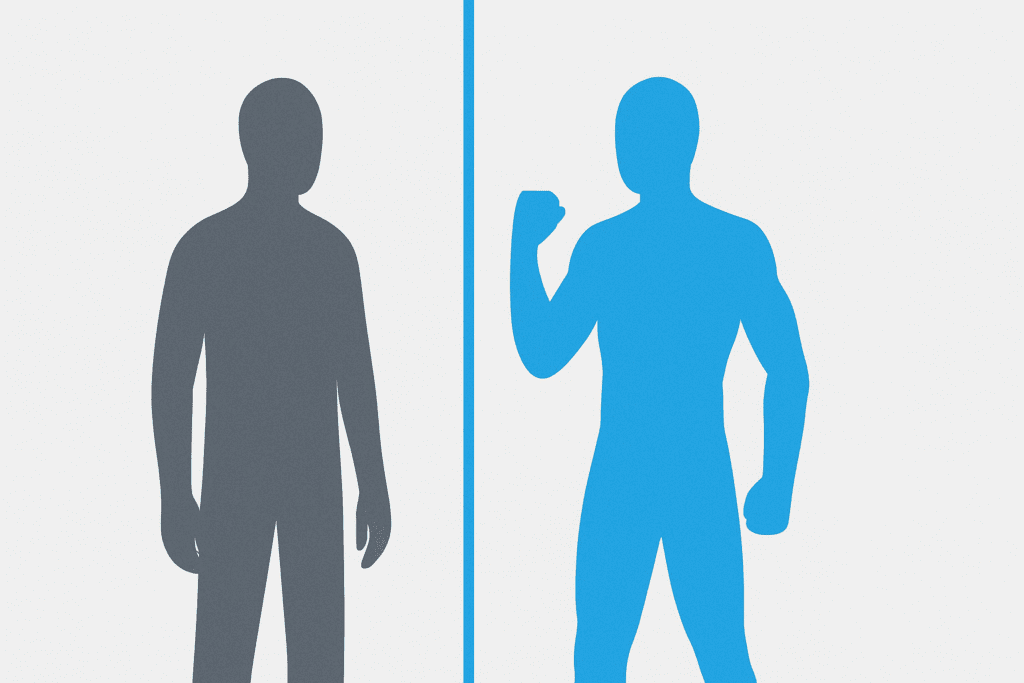 Split silhouette transforming from shadow to athlete, representing identity shift