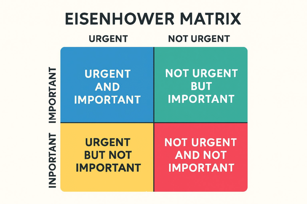 A diagram of the Eisenhower Matrix, illustrating how to prioritize tasks based on urgency and importance.