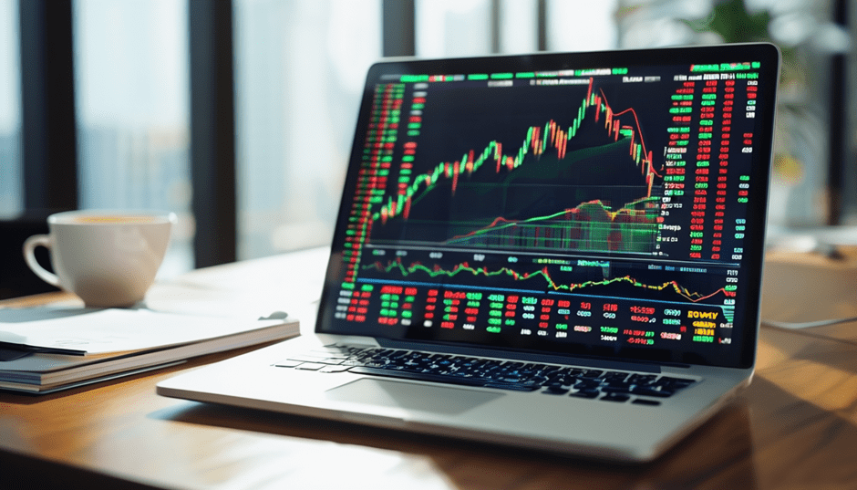 Laptop displaying live stock market charts and analytics — financial trading tools and data