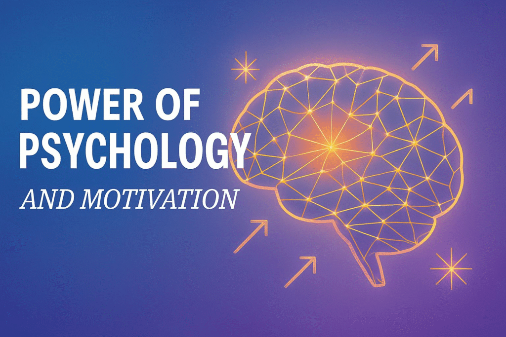 A creative visual of a brain with glowing neural connections, representing the role of psychology and dopamine in motivation.